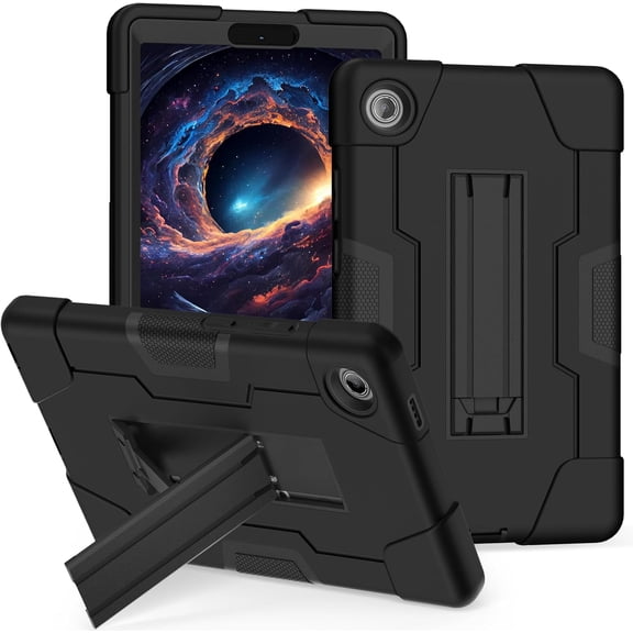 SOATUTO Tablet case for Lenove Tab One 8.7" K9 2025 TB305FU Heavy Duty Protection Shockproof Soft Silicone Hard PC Cover Stand, Black Black