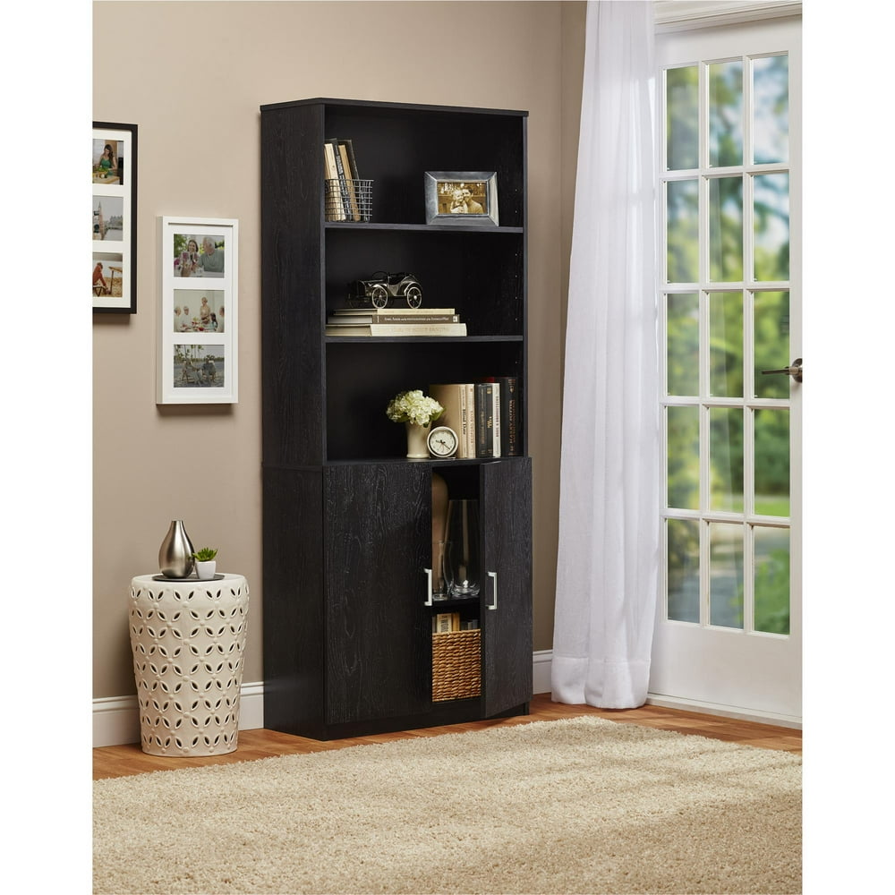 Ameriwood Home 3Shelf Bookcase with Doors Black Ebony Ash Walmart