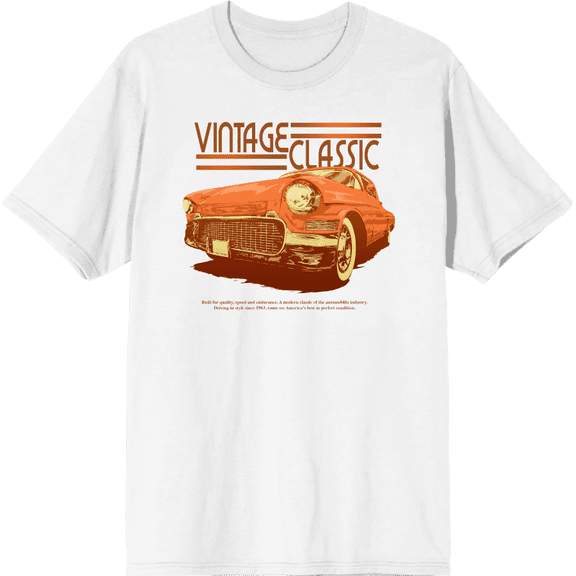 Car Fanatic Orange Vintage Car Crew Neck Short Sleeve Adult T-shirt-Medium-White