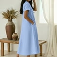 thumbnail image 5 of Laqbezok Women's Casual V-Neck Long Dress, Short Sleeve Solid Color Loose A-Line Gown, Soft Breathable Summer Dress with Side Pockets, 5 of 8