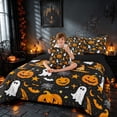 thumbnail image 3 of Homewish Halloween Pumpkin Ghost Twin Bedding, Witch Hat Bat Bedding Comforter Set, Black Orange, Black Reversible 7pcs, 3 of 7