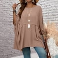 thumbnail image 2 of Delconic Womens Three Quarter Sleeve Blouse Casual Work Tunic Top Loose Fit Asymmetrical Hem Layered Pullover Office Shirt Khaki 2XL, 2 of 5