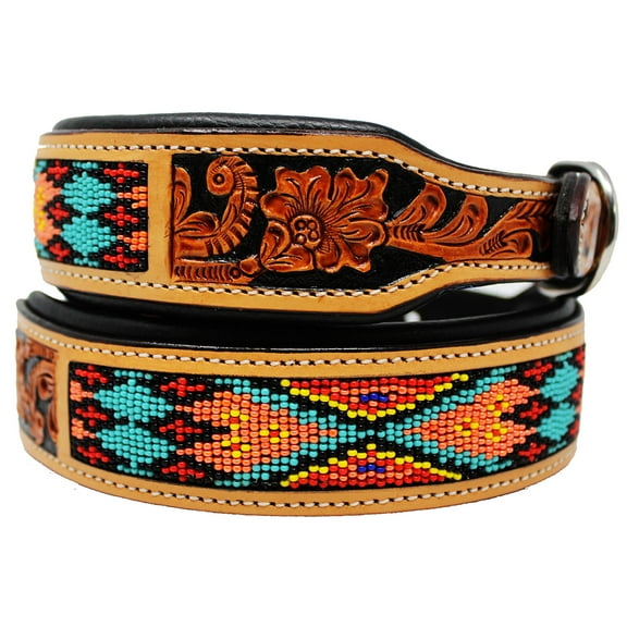 Large 21''- 25'' Dog Puppy Collar Genuine Cow Leather Padded Canine  60147