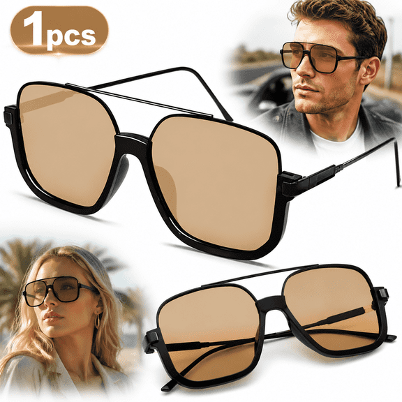 Ustris Retro Oversized Aviator Sunglasses for Women Men Square Double Bridge Pilot Sun Glasses 70s Trendy Shades