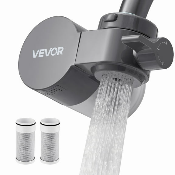 VEVOR Faucet Mount Water Filter, Horizontal Water Purifier for Sink Tap, Carbon Fiber Filter, Removes Chlorine Lead with 3 Filters, Fits Most Kitchen or Bathroom Faucets, Gray