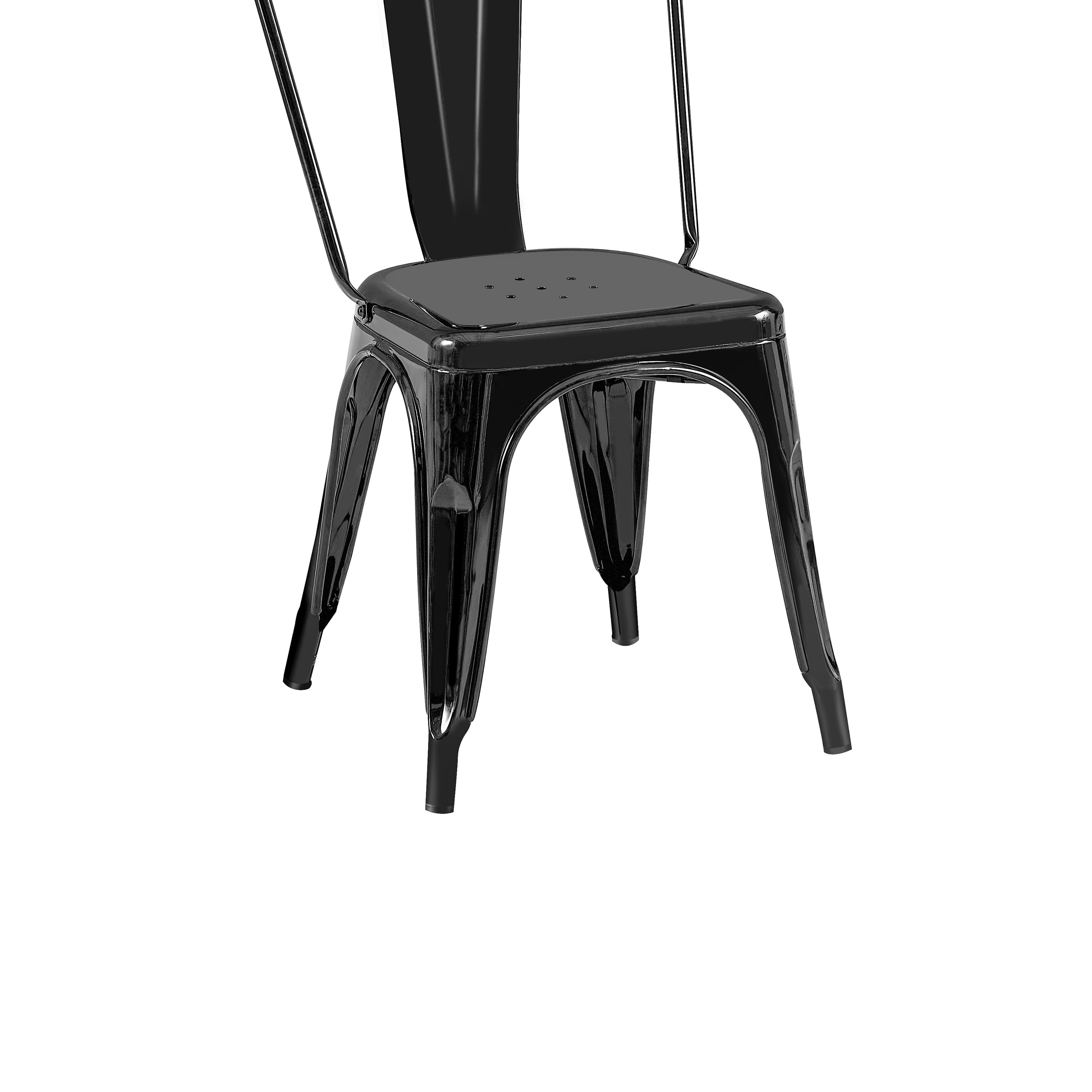 High Gloss Black Industrial Metal Dining Chairs 18 Inch Seat Height Stackable, Set of 4