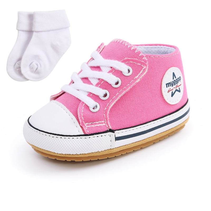 Baby Boys Girls Infant Canvas Sneakers High Top Lace up Newborn First Walkers Cribster Shoe 
