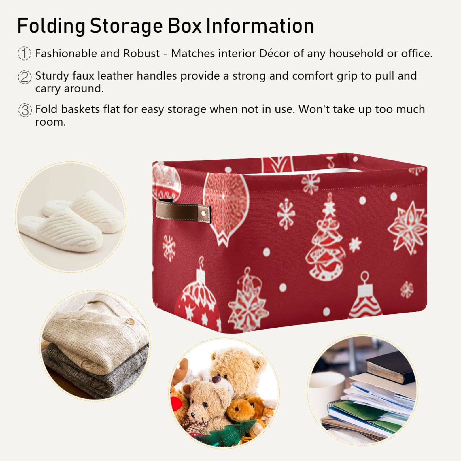 Christmas Decorations Red Storage Bins Baskets With Handles Storage Box Clothes Organizer Organization Toys