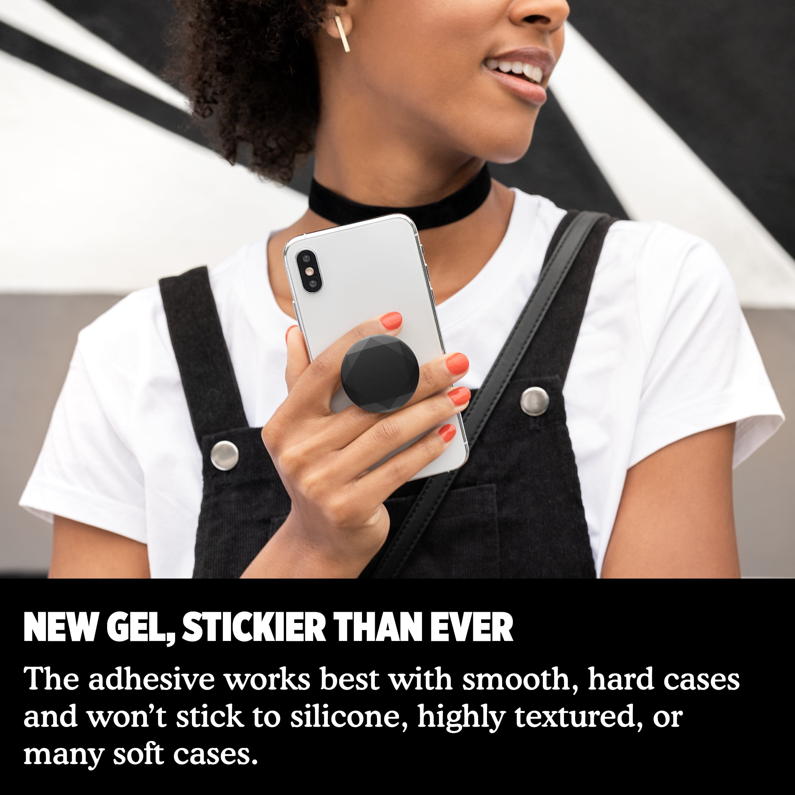 Popsockets Premium Grip with Swappable Top for Cell Phones, PopGrip Black Metallic Diamond