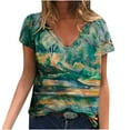 thumbnail image 1 of Blusa estampada de verano para mujer, camisetas casuales de manga corta con cuello en V, camisetas Pompotops  hkajfhjk472820, 1 of 5