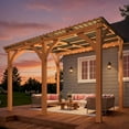 thumbnail image 4 of YODOLLA 10' x 10' Wall-Mounted Outdoor Wood Gazebo, Hardtop Cedar Pergola with Heavy-Duty Awnings for Patio, Deck, Backyard, 4 of 8