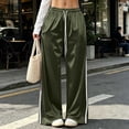 thumbnail image 2 of Kojanyu Women's Satin Wide Leg Drawstring Sweatpants Elastic High Waist Loose Pants Casual Lounge Trousers with Side Pockets, 2 of 8
