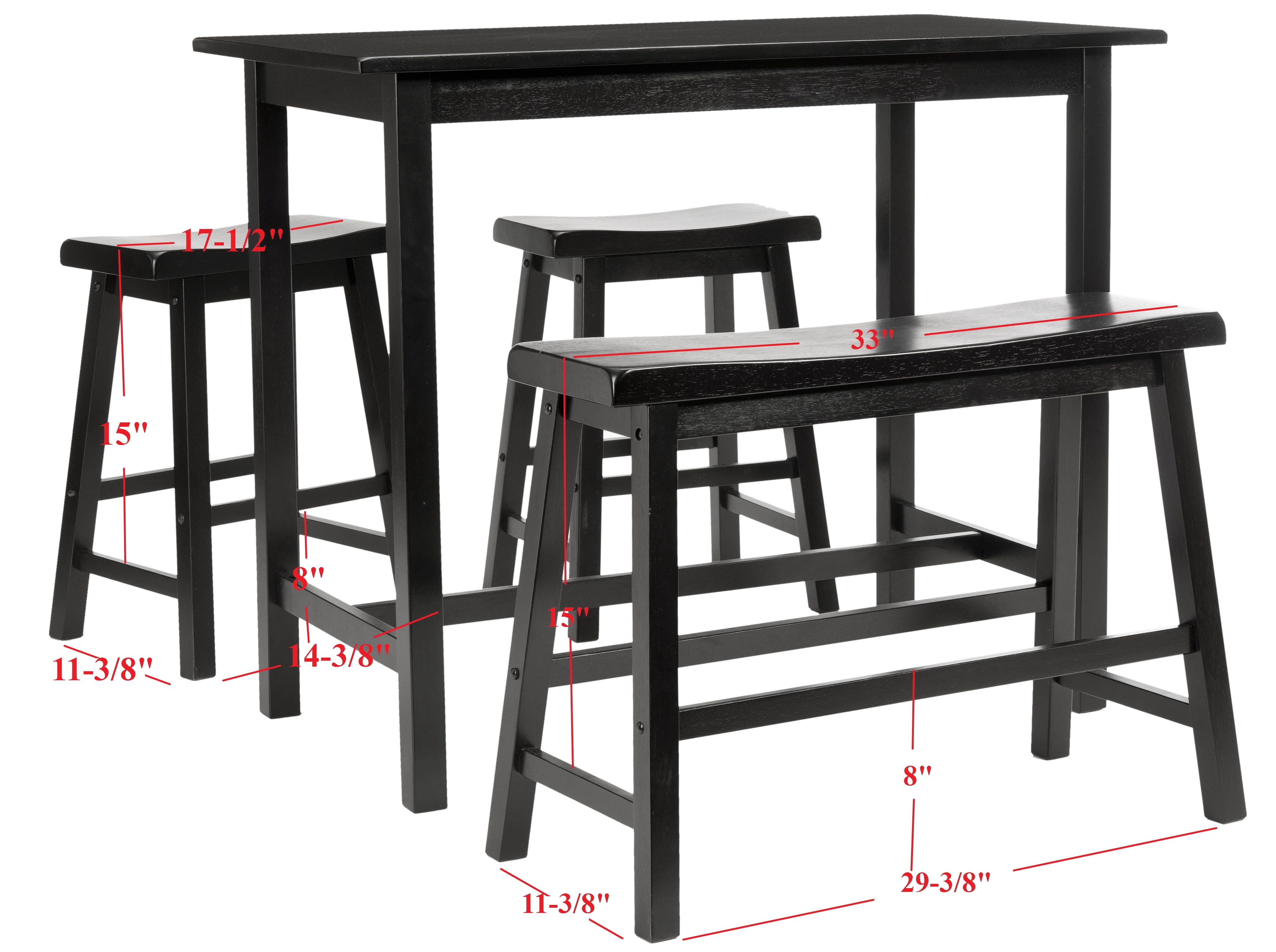 SAFAVIEH Ronin Contemporary Glam 4 Piece Set Pub Table, Black