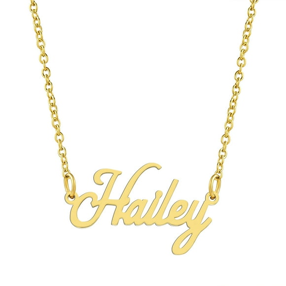KISPER 18K Gold Plated Stainless Steel Personalized Name Pendant Necklace, Hailey
