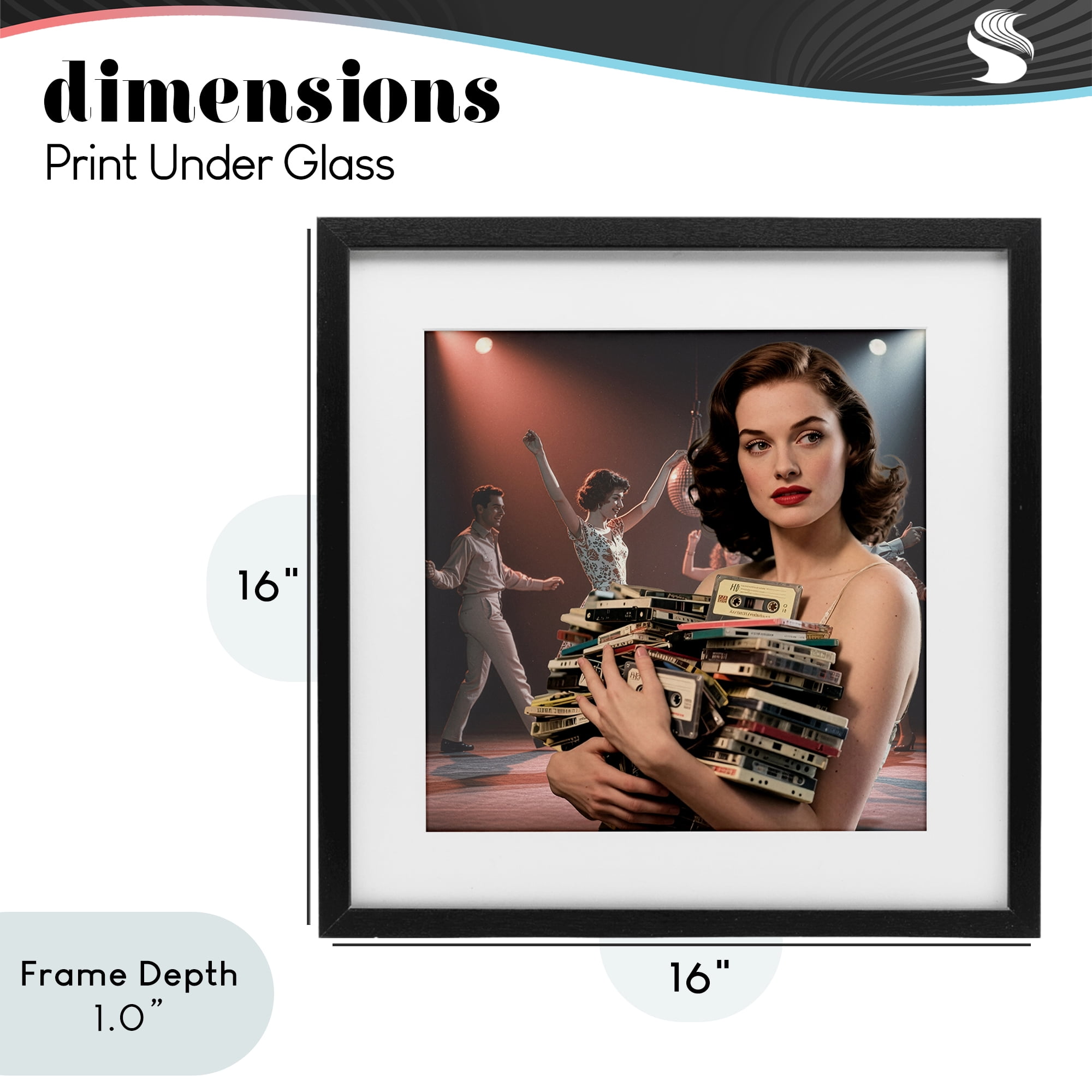 Stupell Industries Woman Holding Vintage Cassette Collection Black Framed Print Under Glass, design by CAD Designs