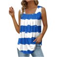 thumbnail image 1 of Débardeurs d'Été pour Femmes Imprimé Étoiles et Rayures Col Rond Sans Manches T-Shirts Décontractés Coupe Ample Blouse de Sortie Noir4, 1 of 5