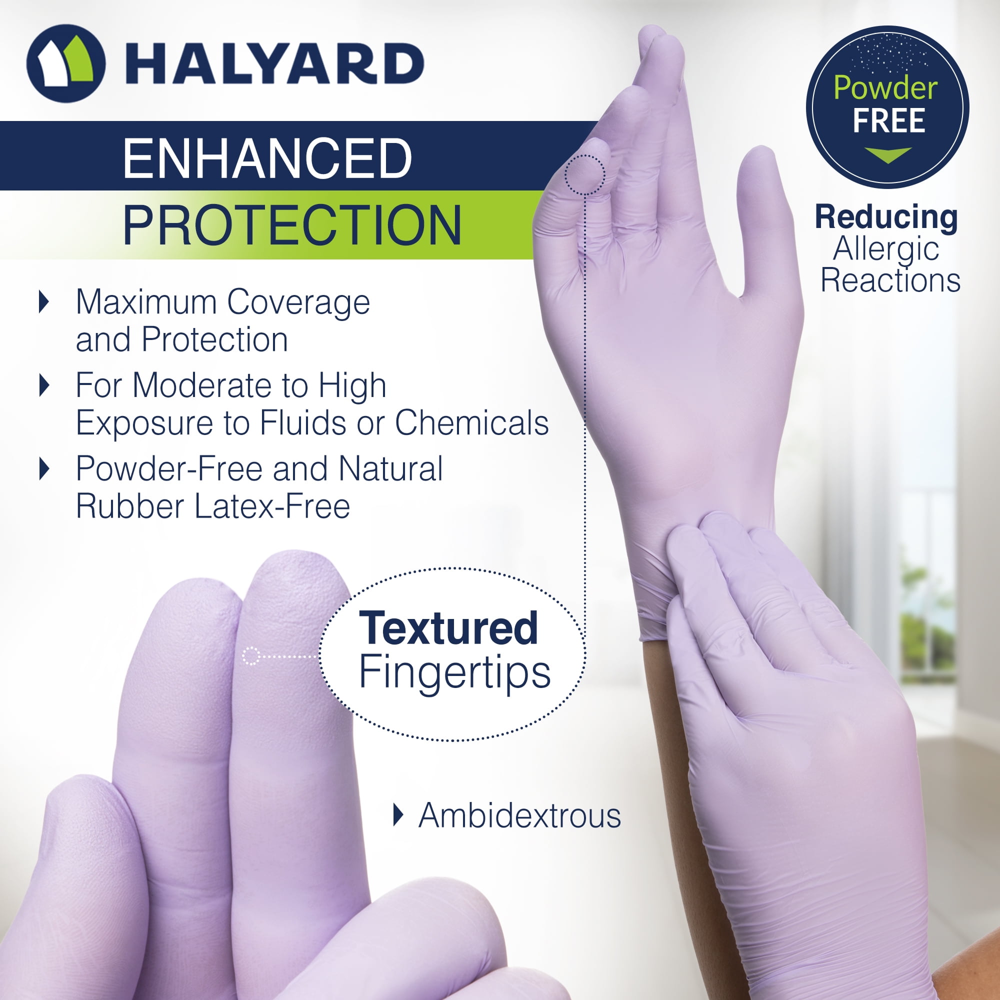 HALYARD LAVENDER NITRILE Exam Gloves, 3.1 mil, 9.5 Inches, Lavender, Medium, Box of 250 - Powder-Free, Non-Sterile Disposable Gloves