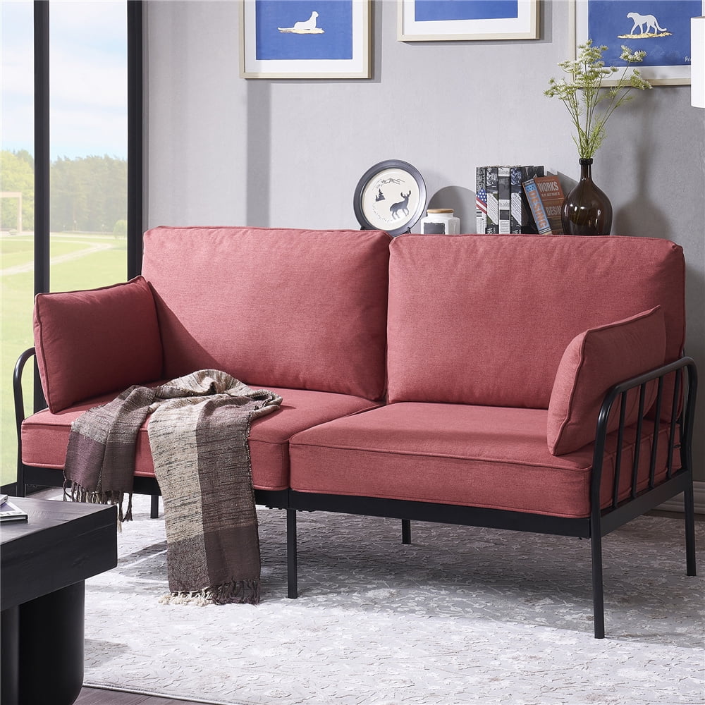 Red Fabric Sofa, Mid Century Modern Loveseat Sofa for Small Spaces