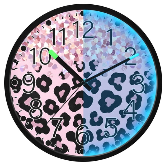 Ryvnso Sparkling Glitter Leopard 12 Inch Night Light Wall Clock Silent Battery Operated Luminous Clocks