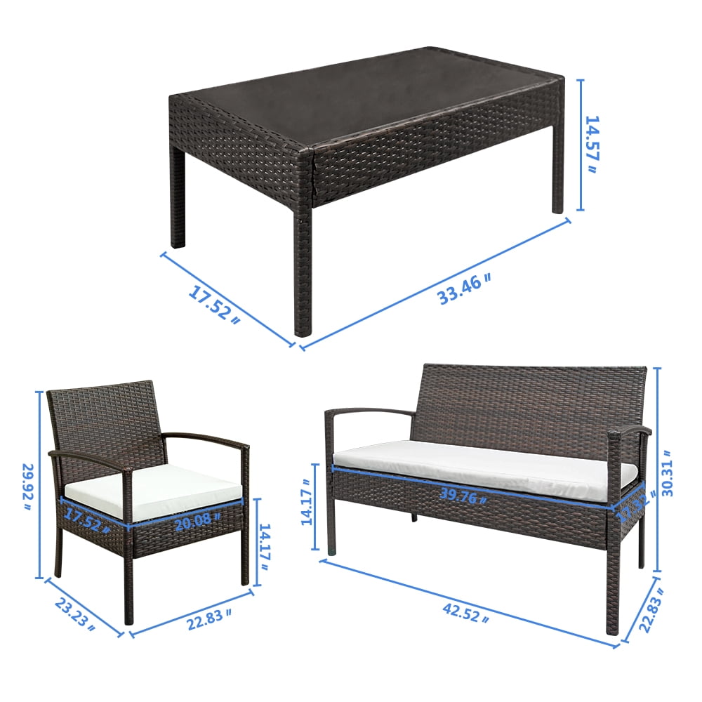 Outdoor Patio Bistro Furniture Set, 4 Pcs All-Weather Rattan Chair Set, Durable Patio Conversation Furniture Set, Cushioned Seats & Glass Table, Bistro Table Set for Garden Poolside Balcony, T2185