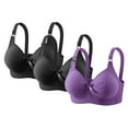 thumbnail image 2 of Fatuov Wireless Bras for Women Plus Size Seamless Full Coverage Soft T-Shirt Bras for Everyday Wear Push Up Bralette, 3-Pack, Purple, 50B, 2 of 5