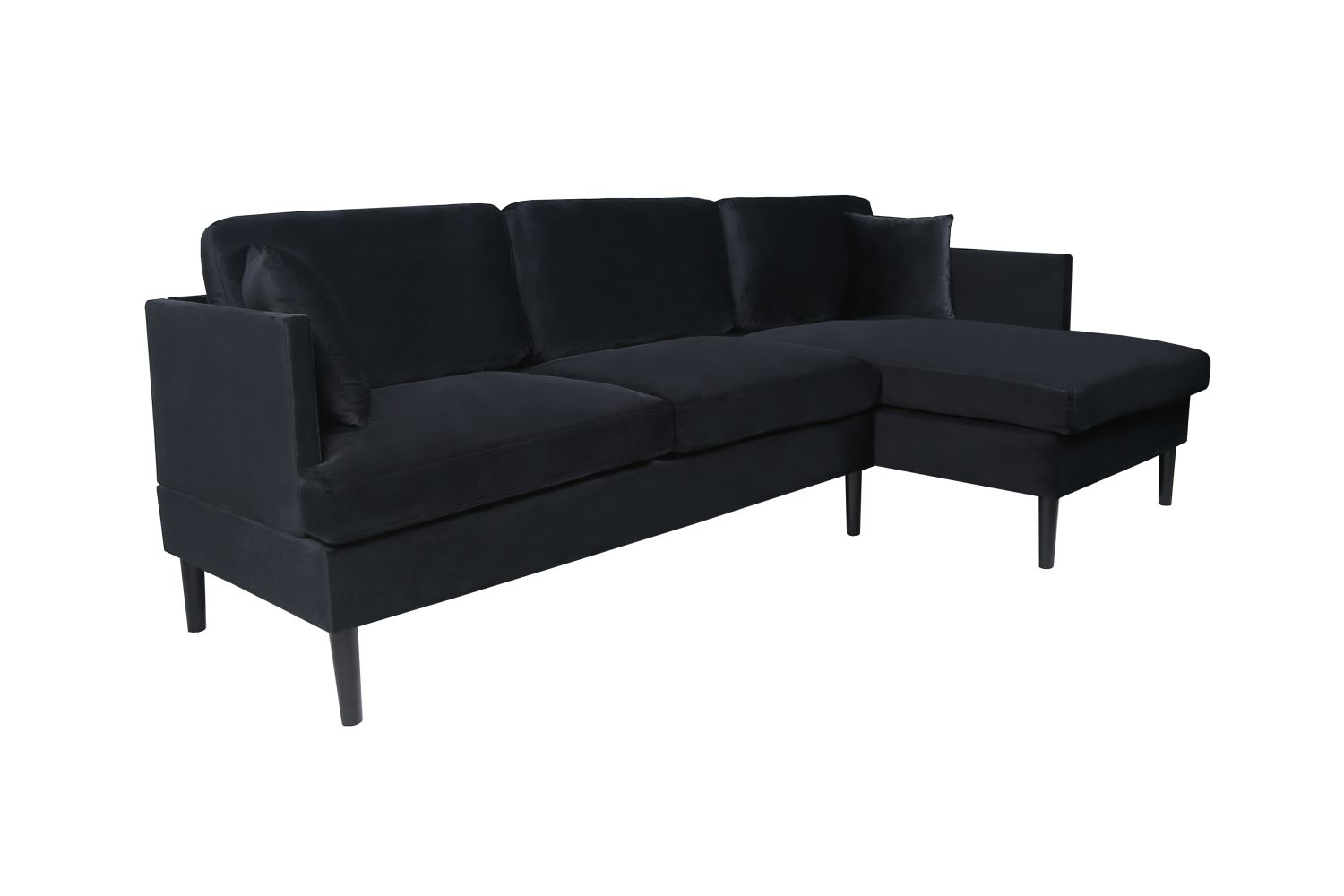 L-shape Sectional Sofa Velvet Right Hand Facing with Solid Wood Legs and Removable and Washable Seat Cover，Black - image 4 of 7