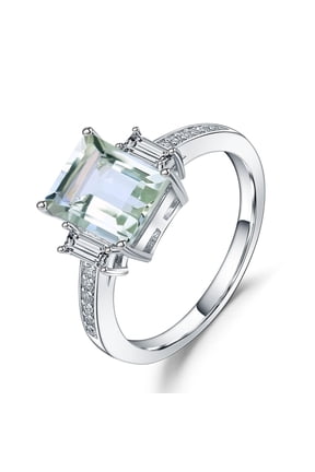 Natural Amethyst Engagement Ring, February Birthstone Green Amethyst Ring 2 Carat