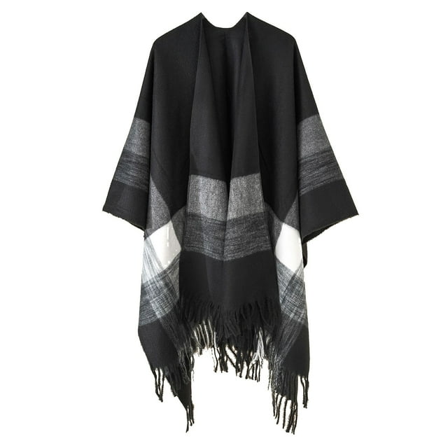 Womens Stripe Color Blocking Color Blocking Autumn Spring Winter Windproof Warm Fashion Cloak Shawl Cardigan Shawl