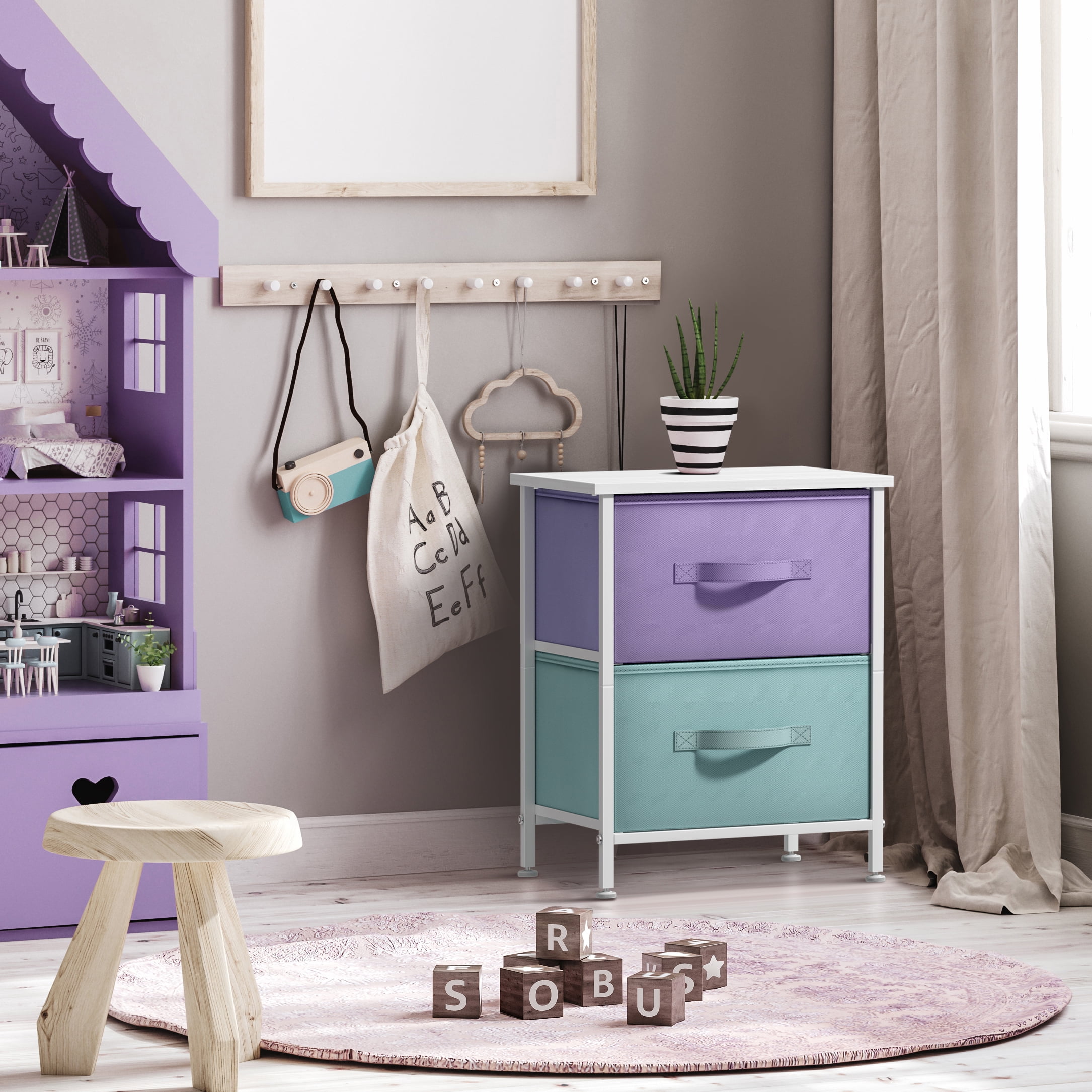 Sorbus 2-Drawer Nightstand 2-Pack – Purple/Aqua Bedside Table for Kids, Dorm, Bedroom, Office
