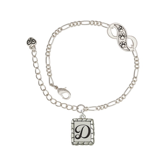 Delight Jewelry Silvertone Pebble Border Initial - D Silver-tone Paw Infinity Link Chain Bracelet, 6" 2" Extender