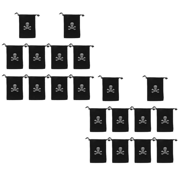 Toyvian 20Pcs Durable Black Pirate Drawstring Bags Candy Pouches