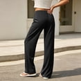 thumbnail image 3 of Josdec Women's Fashion Wide Leg Pants Striped Elastic Waist Loose Fit Straight Leg Trousers with Drawstring for Daily Wear, 3 of 6