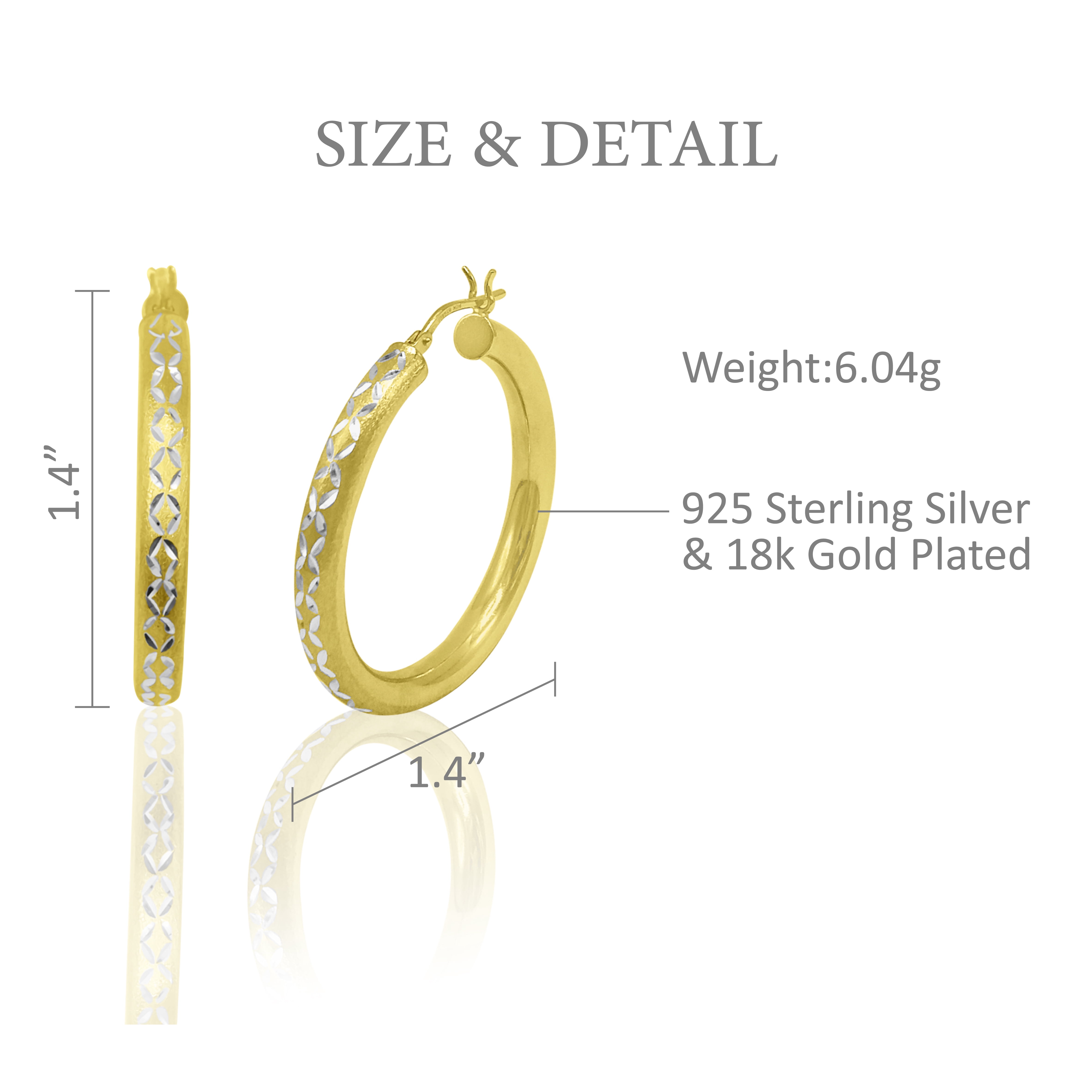 Brilliance Fine Jewelry Women's 14K Gold Plated Sterling Silver Diamond Cut Satin Finish Tube Earrings