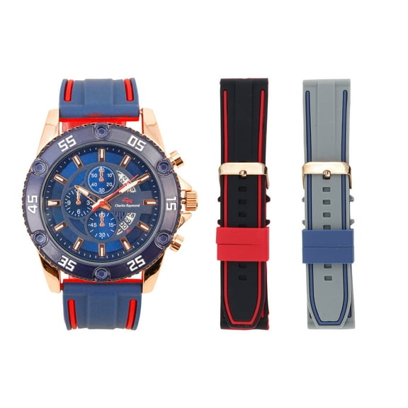 CHARLES RAYMOND Fashion Mens Watches Luxury Silicone Sport Watch Men Quartz Date Clock Waterproof Wristwatch Chronograph- With Two Extra Strap - Sports 9739 Set (Sports 9739 Gld Blu Set)