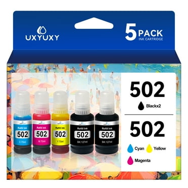 502 Ink Bottle Replacement for Epson 502 T502 Ecotank Refill Ink for Epson ET-15000 ET-2760 ET-3710 ET-2750 ET-3700 ET-4760 ET-3750 Printer (2Black, 1Cyan, 1Magenta, 1Yellow, 5Bottle)