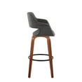 thumbnail image 2 of Vintage Flair 30" Mid-Century Modern Fixed-Height Barstool with Swivel in Walnut Wood and Charcoal Fabric with Round Black Metal Footrest by LumiSource - Set of 2, 2 of 4