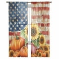 thumbnail image 6 of Thanksgiving Flag Sheer Curtains 84 Inch Length 2 Panels Set, Semi Transparent Voile Rod Pocket Curtains for Living Dining Room Bedroom Drapes Fall Sunflower Pumpkin Stars Stripes, 6 of 8