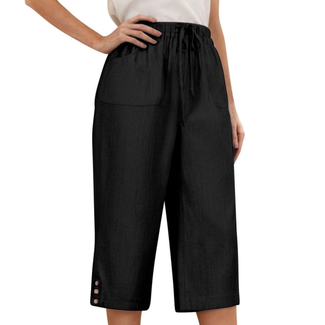 Pantalones de Pierna Ancha de Cintura Alta para Mujeres Estilo de Harem Suelto, Pantalones Largos Casuales de Lino de Algodón para Citas de Primavera Verano Y Desgaste de Playa