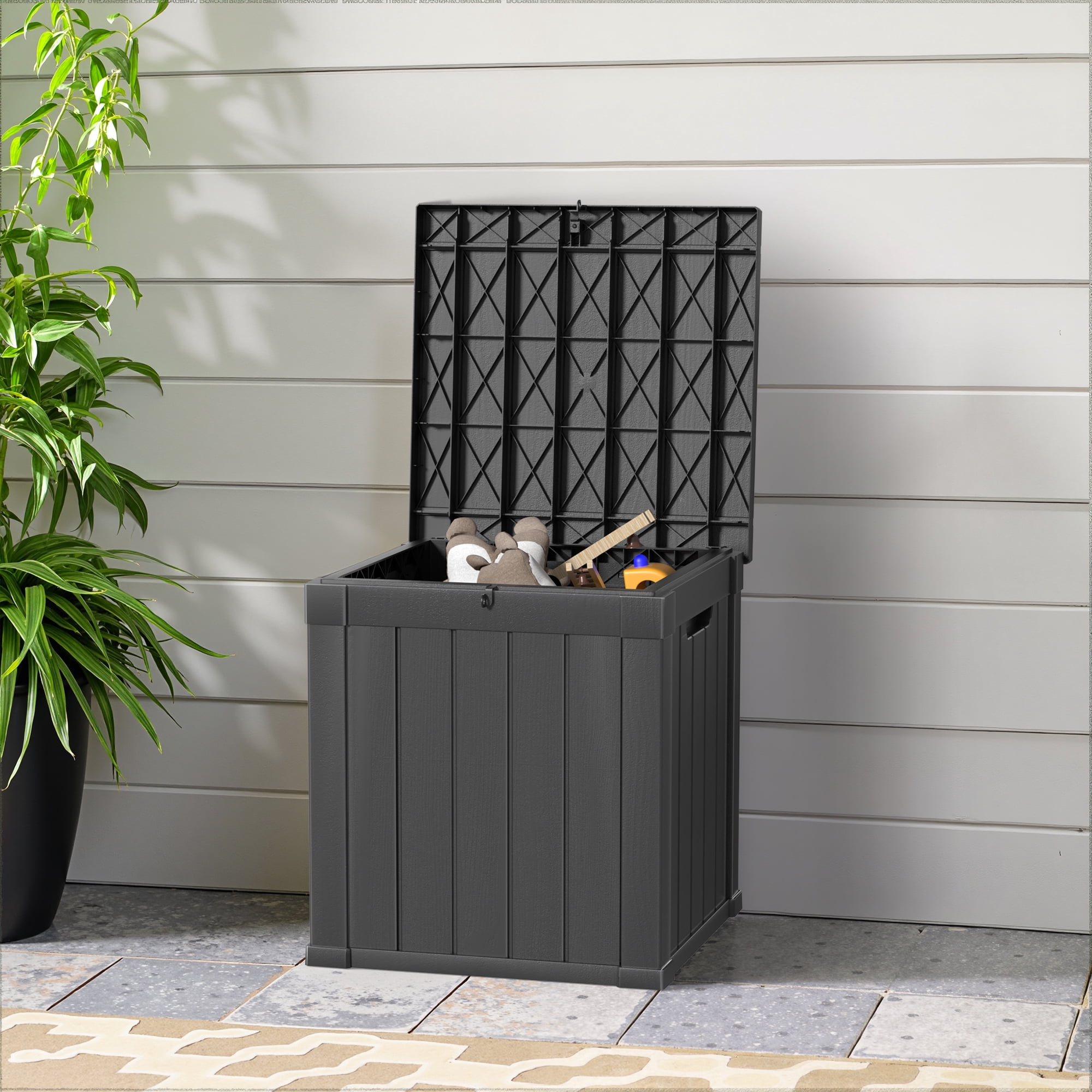 MAYEERTY 30 Gallon Outdoor Deck Box, Large Capacity Storage Box for Patio Furniture Cushions, Pillow with Wheels, Black