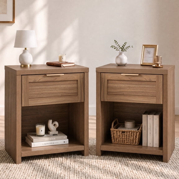 ARKANTOS Large Nightstand Set of 2, Farmhouse Style Bedside Tables, for Bedroom and Living Room, Natural Oak