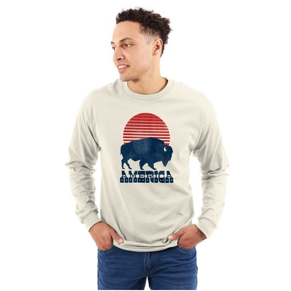 Vintage Patriotic American Buffalo Long Sleeve TShirt Men Women Brisco Brands S