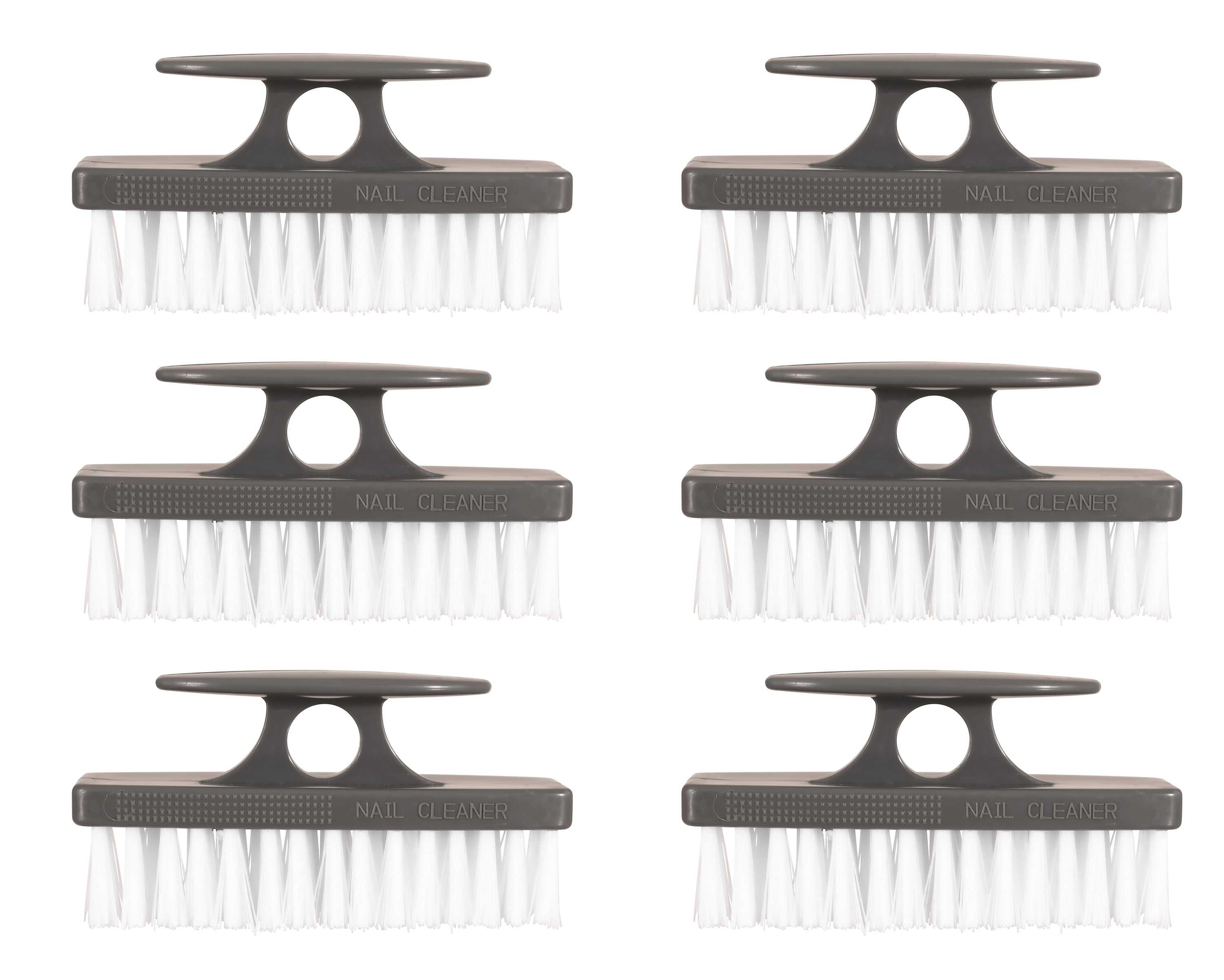 Superio Grey Nail Brush Cleaner with Handle, 6 Pack Durable Brush