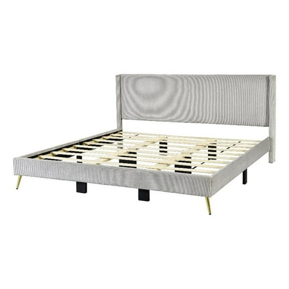 Better Home Products Vita Solid Wood & Velvet Platform King Size Bed in Gray