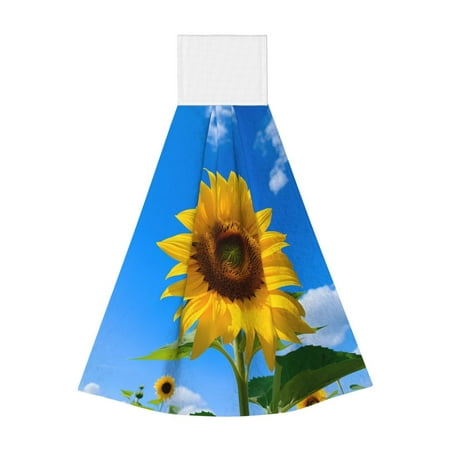 

Zeuib Blue Sky Sunflower Print Coral Velvet Hand Wipes Hanging Hand Towels Set with Hook & Loop Absorbent Towel for Bathroom Home