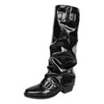 thumbnail image 6 of Knee High Fold over Boots for Women 2025 Fashion Slouchy Buckle Leather Pointed Toe Hidden Heeled Wide Calf Tall Boots, 6 of 7