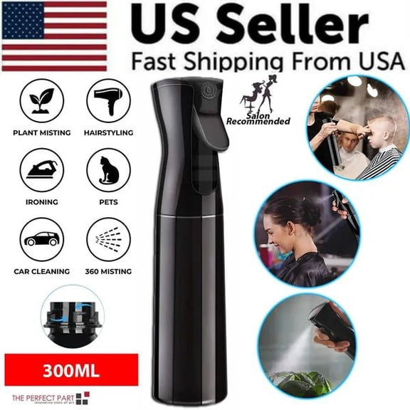 Continuous Spray Bottle for Hair & Plants - Ultra-Fine Mist Sprayer 10oz Salon Barber Water Bottle, Ergonomic Trigger for Styling, Cutting & Plant Care