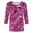 thumbnail image 4 of miqiqism Casual 3/4 Sleeve Shirts Women Crewneck Pullover Tops Glitter Tee Shirts Sparkly Glitter Shiny Outfit Summer Fashion Top Clothing,02_Pink,X-Large, 4 of 5