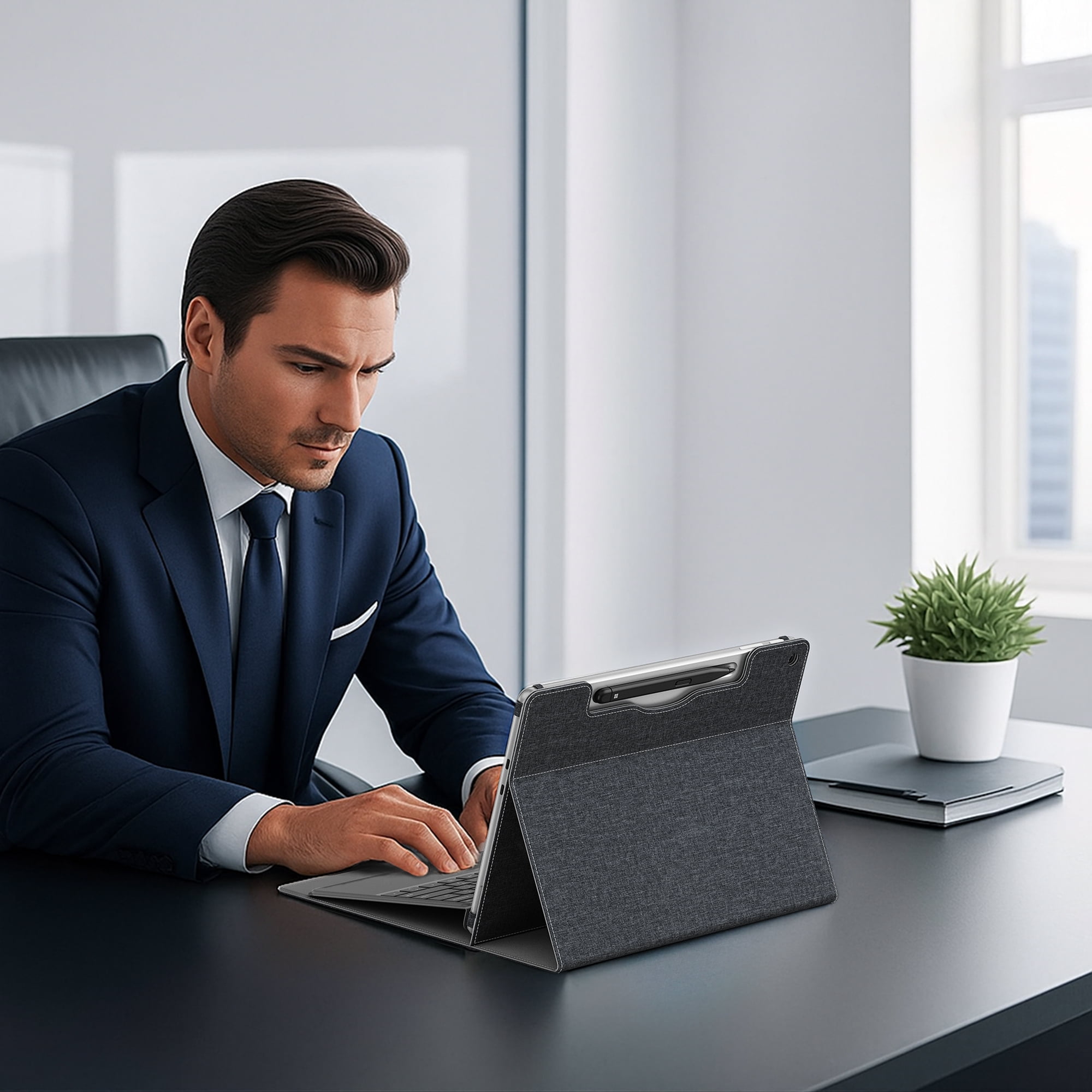 Fintie Hoes voor Microsoft Surface Pro 11 2024 / 10 / 9 / 9 5G (2022) 13 inch, stootvaste robuuste harde beschermhoes met originele standaard, type cover, grijsachtig paars
