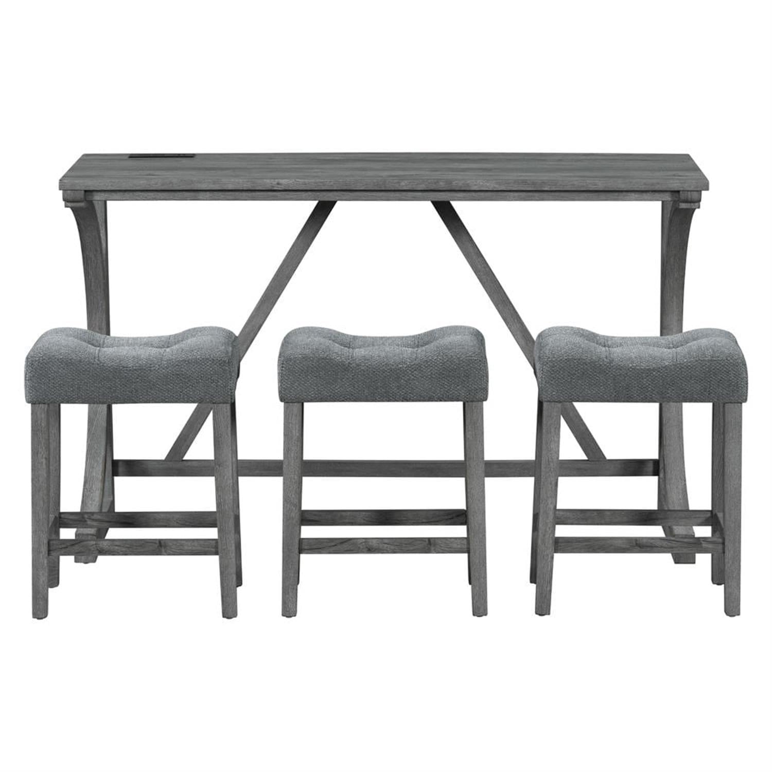 Demi Bonn 4-Piece Dining Table Set with 3 Upholstered Bar Stool and Power Outlets,dustrial Kitchen Bar Table Furniture Sets for Living Room, Apartment, Gray