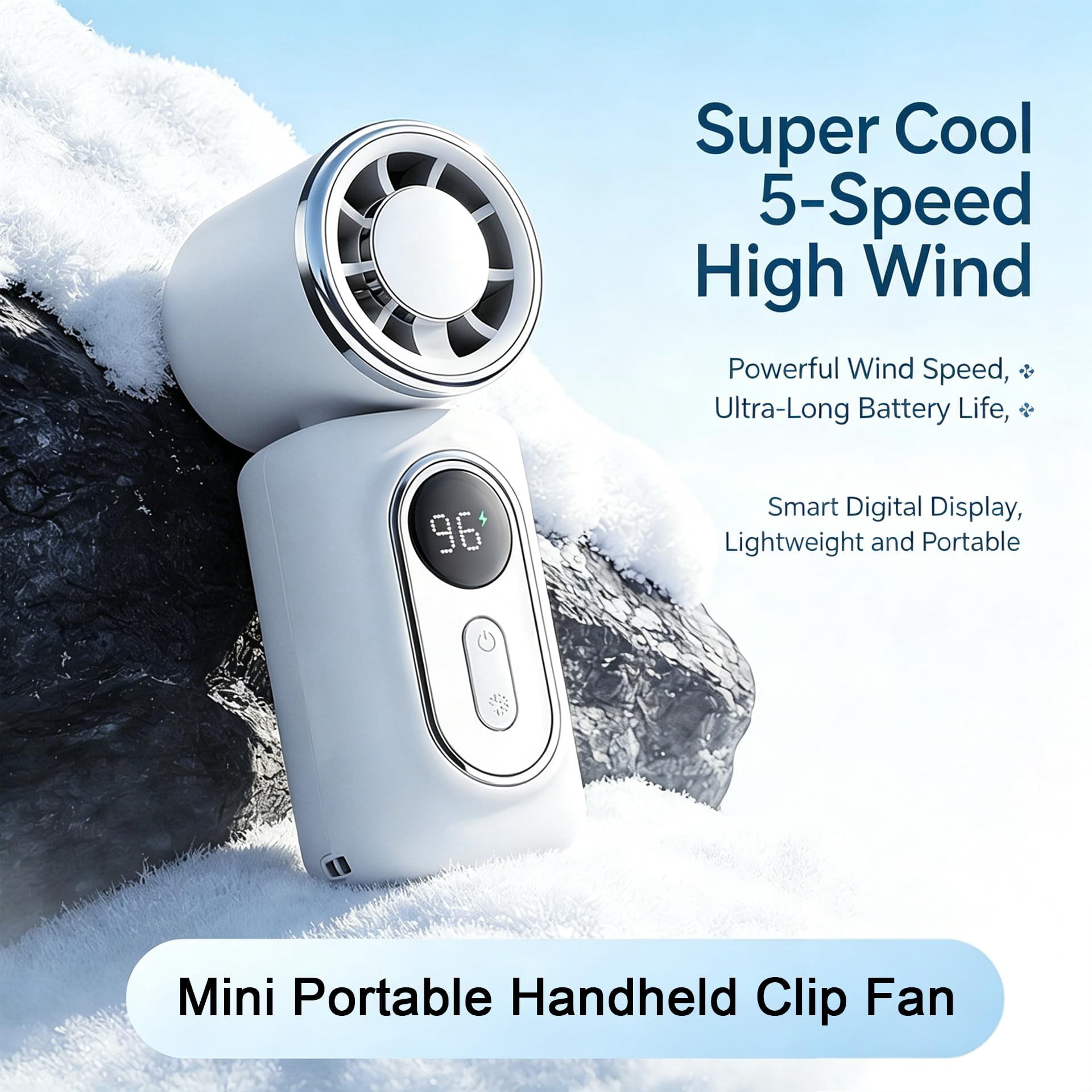 Mini Portable Handheld Clip Fan, 3-in-1 Rechargeable Mini Clip on Cooling Fan Car Air Conditioner Fan with LED Display, 5 Speeds, For Travel Outdoor Office
